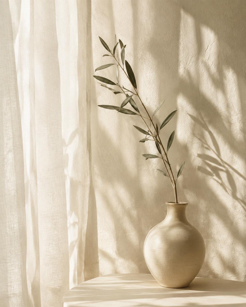 Light falling on an olive branch